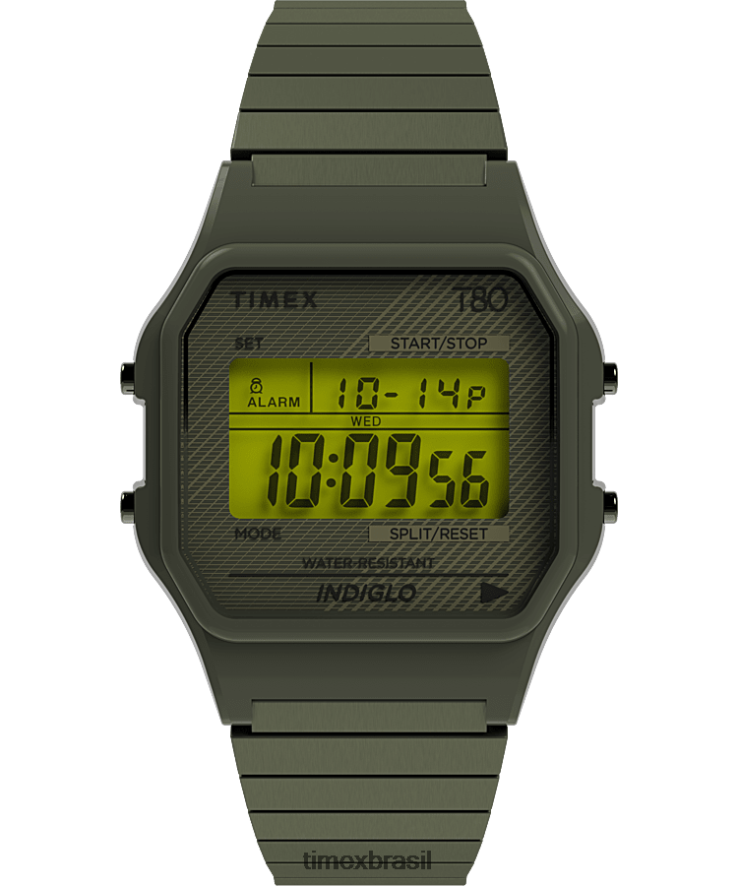 relógios | Timex homens relógio com banda de expansão de aço inoxidável t80 34 mm com ajuste perfeito XFN60X169 em aço inoxidável/verde