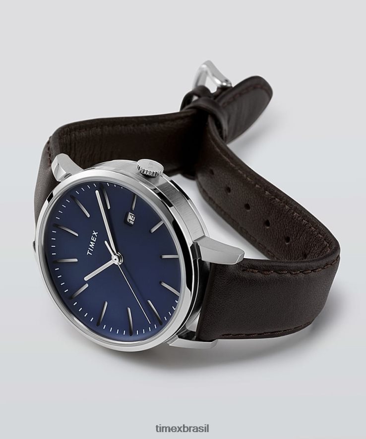 relógios | Timex homens relógio com pulseira de aço inoxidável de 38 mm no centro da cidade XFN60X145 aço inoxidável/marrom/azul