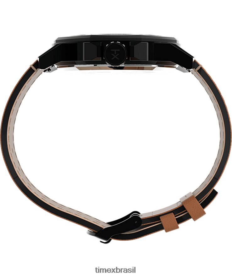 relógios | Timex homens relógio essex avenue 44 mm com pulseira de couro XFN60X149 preto/castanho