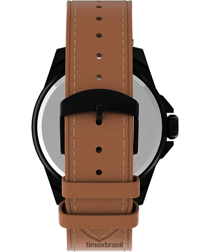 relógios | Timex homens relógio essex avenue 44 mm com pulseira de couro XFN60X149 preto/castanho