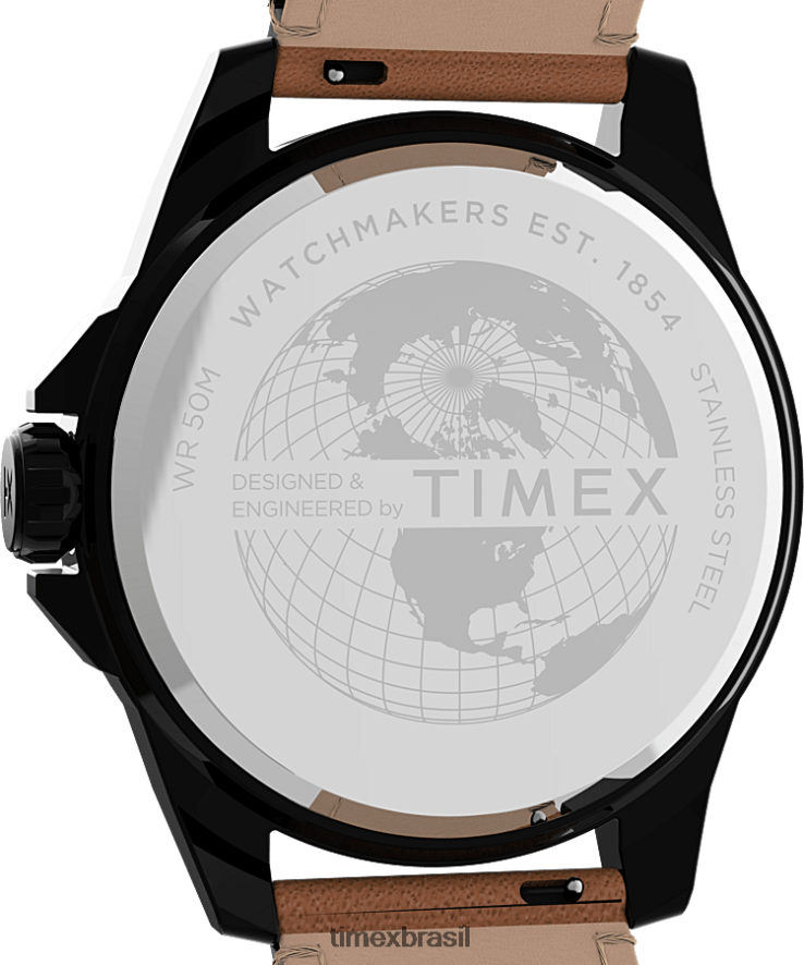 relógios | Timex homens relógio essex avenue 44 mm com pulseira de couro XFN60X149 preto/castanho