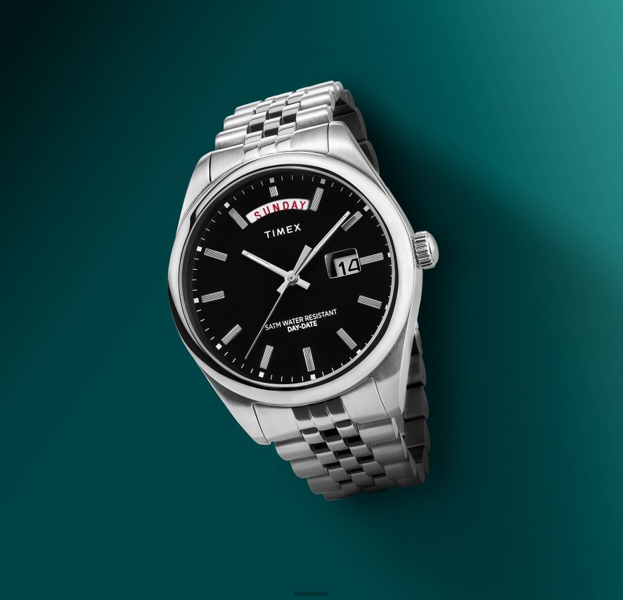 relógios | Timex homens relógio legado com pulseira de aço inoxidável de 41 mm com dia e data XFN60X164 aço inoxidável/preto