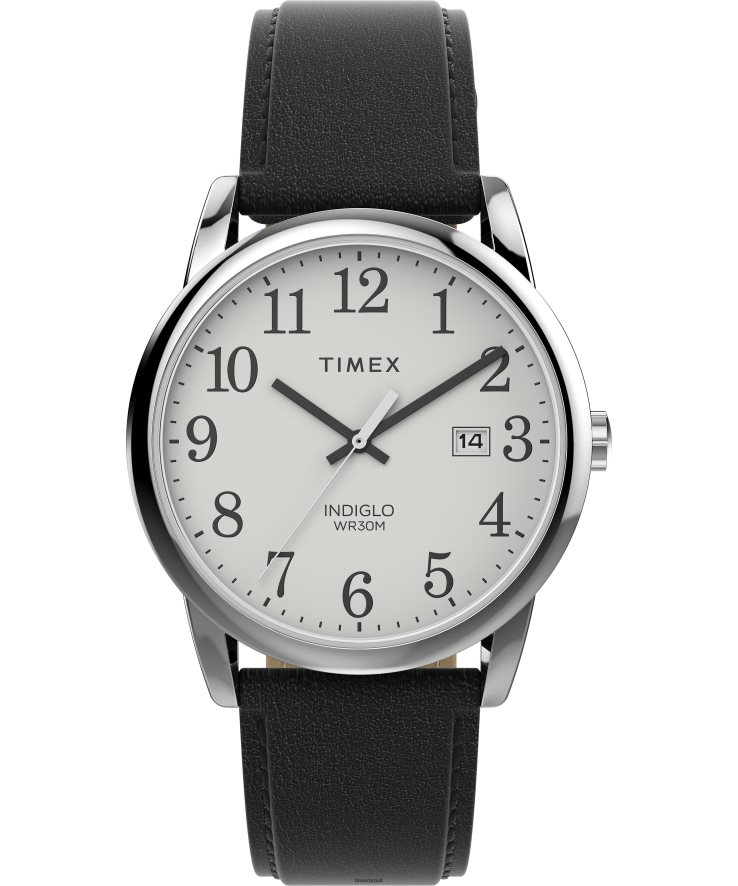 relógios | Timex homens Easy Reader Relógio com pulseira de couro ajustável única de 38 mm XFN60X186 tom prateado/preto/branco
