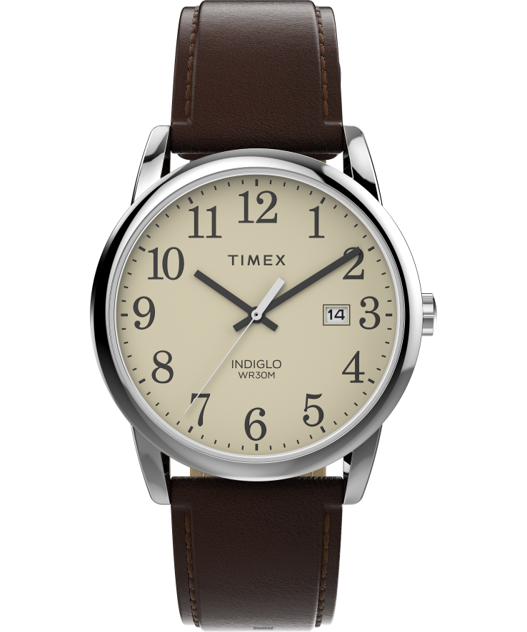 relógios | Timex homens Easy Reader Relógio com pulseira de couro ajustável única de 38 mm XFN60X215 tom prateado/marrom/creme