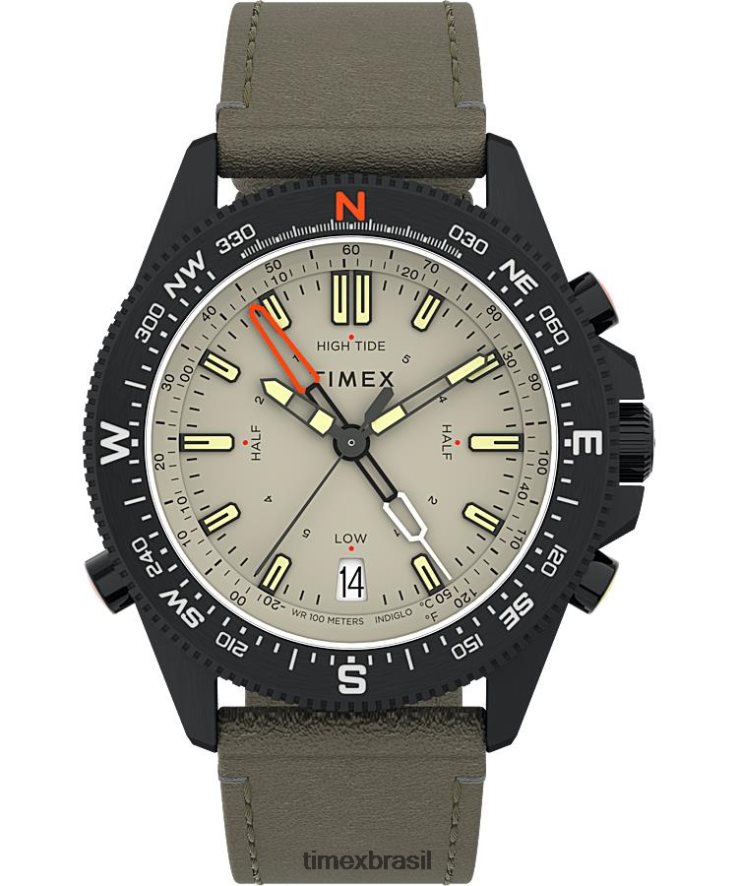 relógios | Timex homens Expedição North Tide-Temp-Compass Relógio com pulseira de couro ecológico de 43 mm XFN60X235 preto/natural