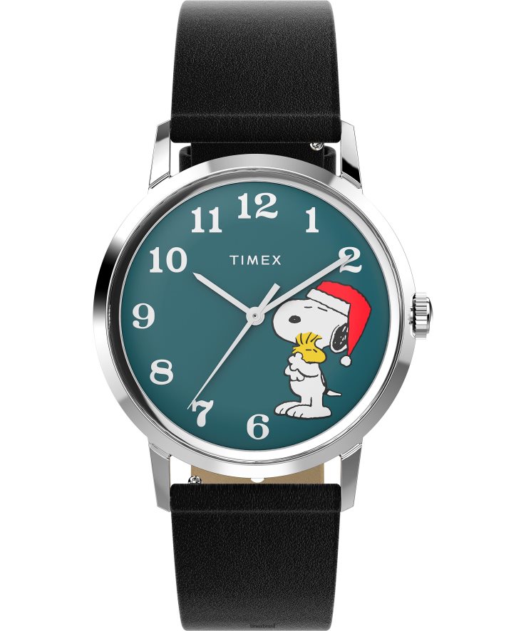 relógios | Timex homens Marlin relógio com pulseira de couro de corda manual x snoopy holiday 34 mm XFN60X185 aço inoxidável/preto/azul