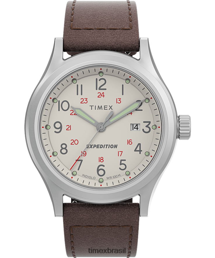 relógios | Timex homens Relógio Expedição North Sierra com pulseira de couro de 40 mm XFN60X188 aço inoxidável/marrom/creme