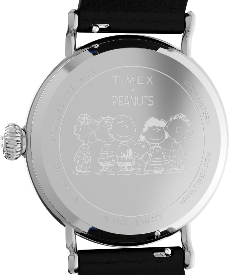 relógios | Timex homens Relógio Standard x Peanuts com pulseira de couro de 40 mm com formatura Snoopy XFN60X208 tom prateado/preto/azul