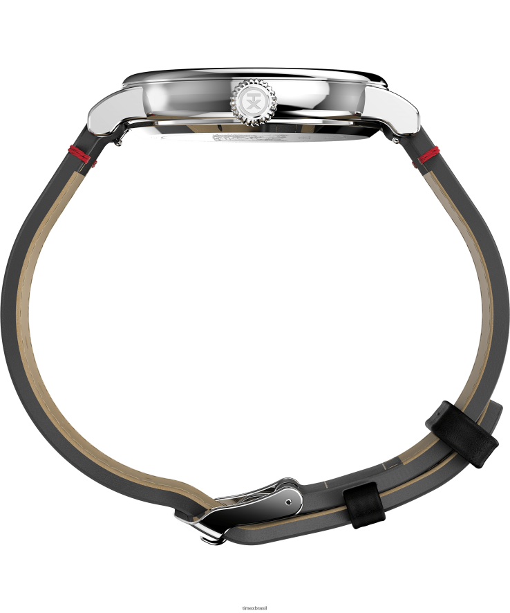 relógios | Timex homens Standard x Peanuts com relógio Snoopy Holiday com pulseira de couro de 40 mm XFN60X210 tom prateado/preto/vermelho