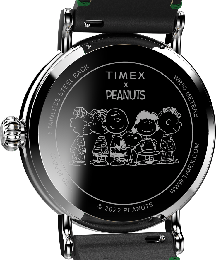 relógios | Timex homens Standard x Peanuts com relógio Snoopy Winter com pulseira de couro de 40 mm XFN60X197 tom prateado/marrom/azul