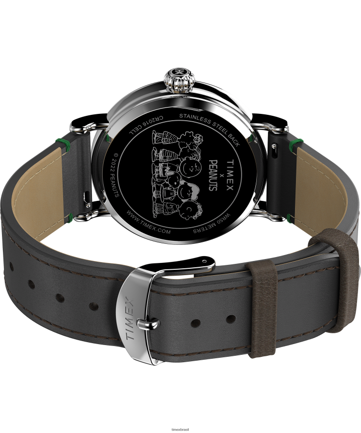 relógios | Timex homens Standard x Peanuts com relógio Snoopy Winter com pulseira de couro de 40 mm XFN60X197 tom prateado/marrom/azul