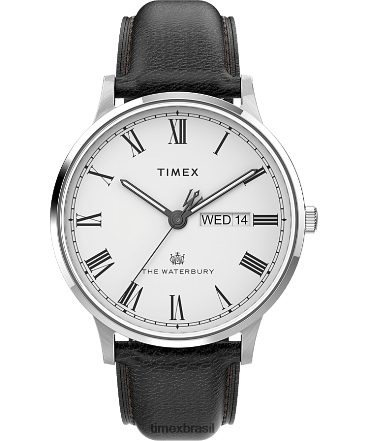 relógios | Timex homens Waterbury clássico dia/data relógio com pulseira de couro de 40 mm XFN60X229 aço inoxidável/preto/branco