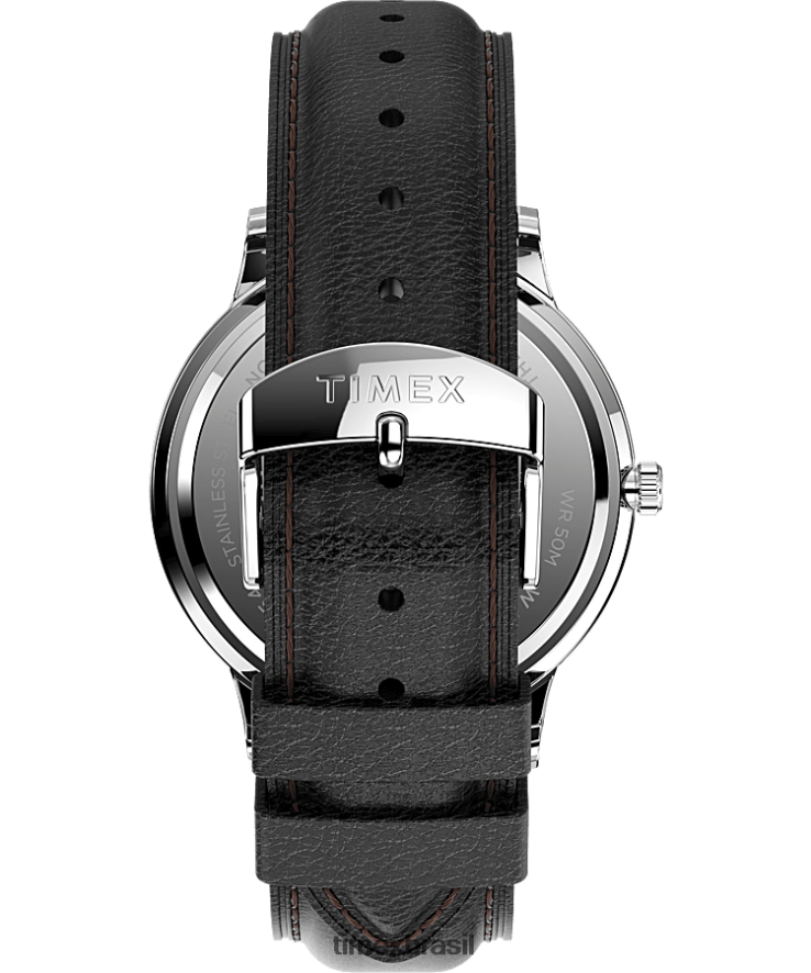 relógios | Timex homens Waterbury clássico dia/data relógio com pulseira de couro de 40 mm XFN60X229 aço inoxidável/preto/branco