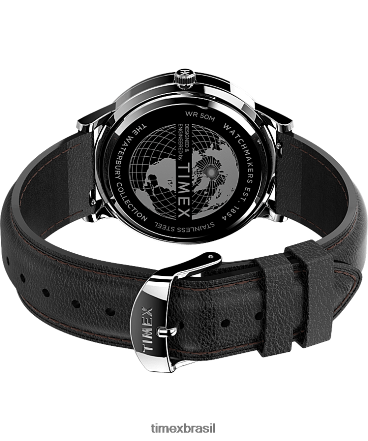 relógios | Timex homens Waterbury clássico dia/data relógio com pulseira de couro de 40 mm XFN60X229 aço inoxidável/preto/branco