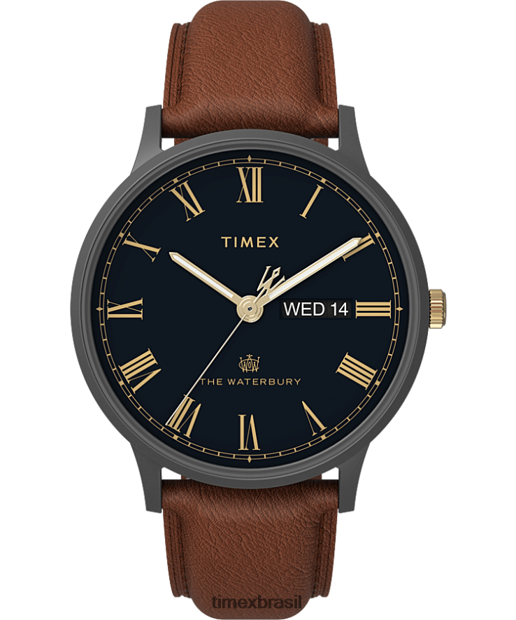 relógios | Timex homens Waterbury clássico dia/data relógio com pulseira de couro de 40 mm XFN60X230 bronze/marrom/azul