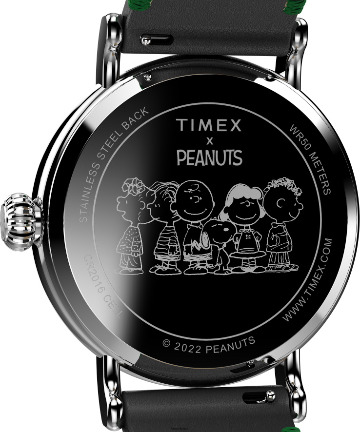 relógios | Timex homens padrão x amendoim com patinação no gelo snoopy relógio com pulseira de couro de 40 mm XFN60X184 tom prateado/preto/verde