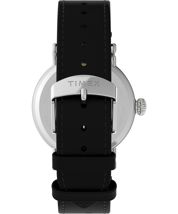 relógios | Timex homens padrão x amendoim com snoopy feliz aniversário relógio com pulseira de couro de 40 mm XFN60X204 tom prateado/preto/branco