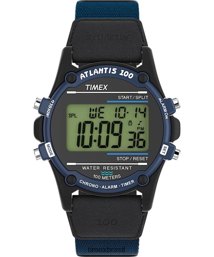 relógios | Timex homens relógio atlantis 40mm com pulseira de tecido e couro XFN60X206 Preto Azul