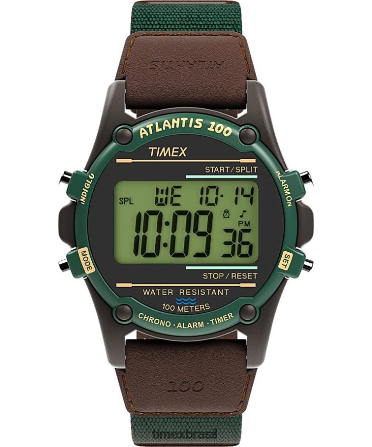 relógios | Timex homens relógio atlantis 40mm com pulseira de tecido e couro XFN60X238 marrom verde
