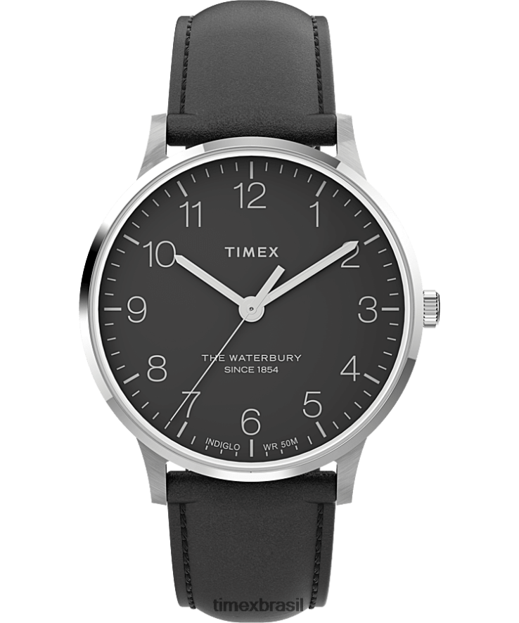 relógios | Timex homens relógio clássico com pulseira de couro waterbury 40 mm XFN60X181 aço inoxidável/preto