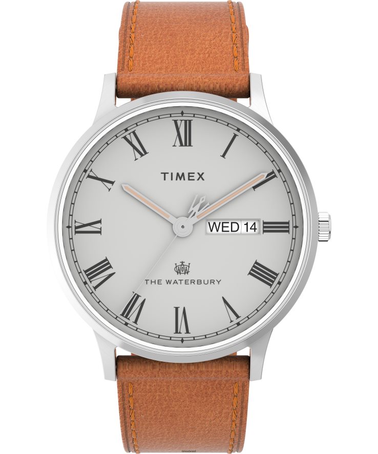 relógios | Timex homens relógio clássico com pulseira de couro waterbury 40 mm XFN60X212 aço inoxidável/marrom/cinza