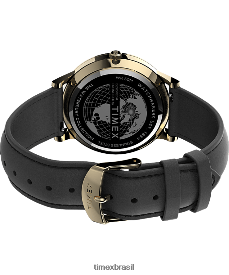 relógios | Timex homens relógio clássico com pulseira de couro waterbury 40 mm XFN60X233 tom dourado/preto/branco