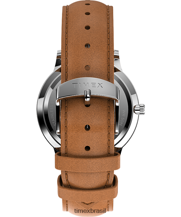 relógios | Timex homens relógio clássico com pulseira de couro waterbury 40 mm XFN60X237 aço inoxidável/bronzeado/azul