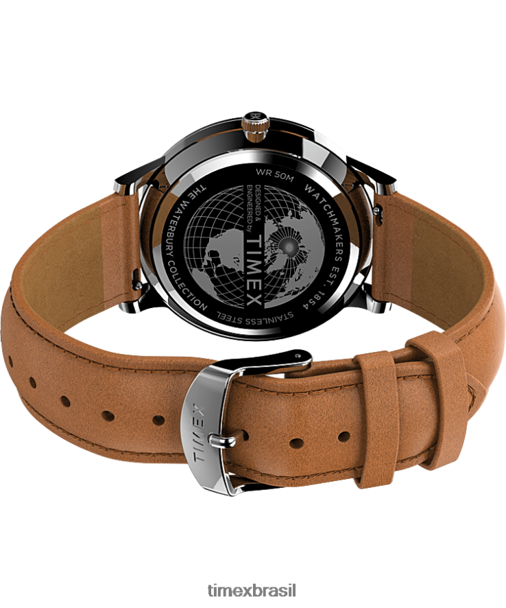 relógios | Timex homens relógio clássico com pulseira de couro waterbury 40 mm XFN60X237 aço inoxidável/bronzeado/azul