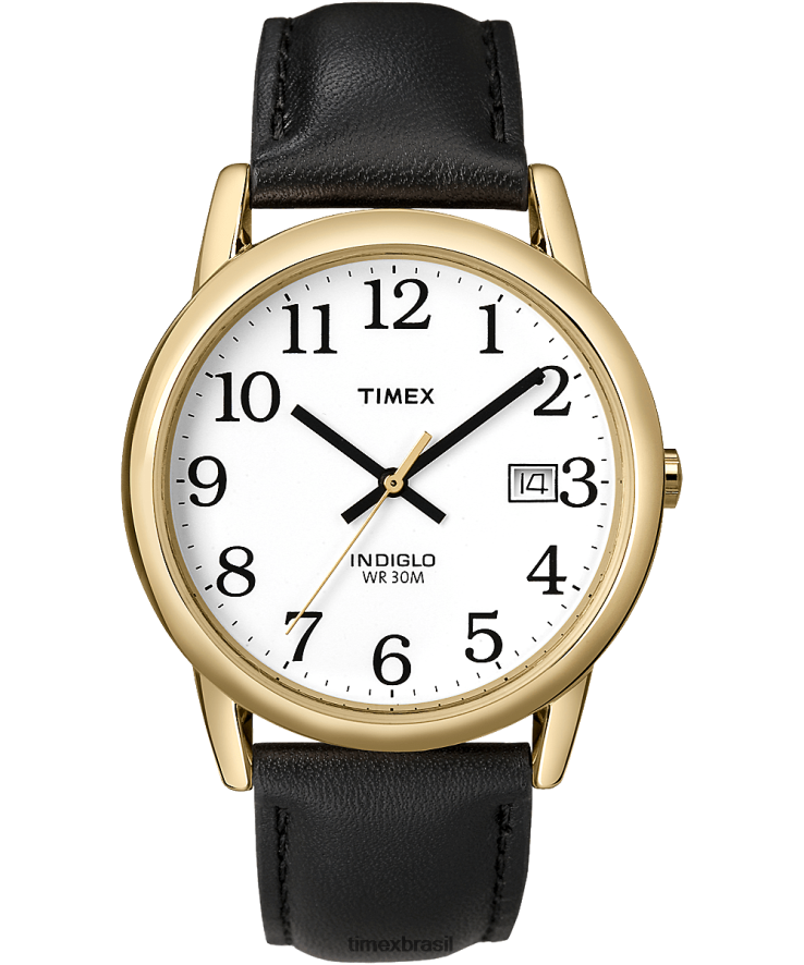 relógios | Timex homens relógio com pulseira de couro de 35 mm de leitor fácil XFN60X219 tom dourado/preto/branco