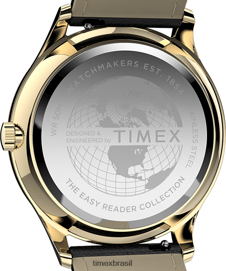 relógios | Timex homens relógio com pulseira de couro easy reader gen1 40 mm XFN60X190 tom dourado/preto/branco