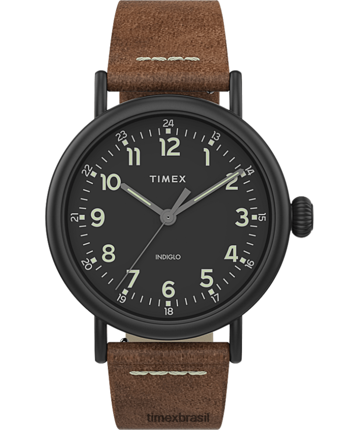 relógios | Timex homens relógio com pulseira de couro padrão de 40 mm XFN60X202 Preto amarronzado