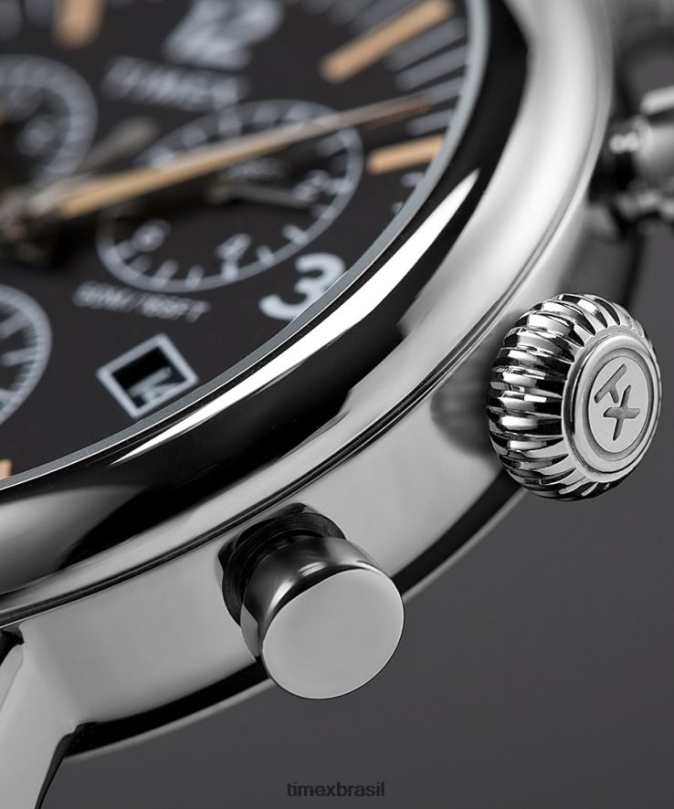 relógios | Timex homens relógio com pulseira de tecido cronógrafo padrão de 41 mm XFN60X196 tom prateado/preto