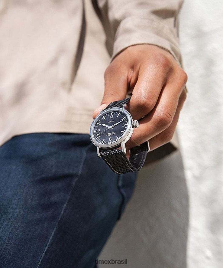 relógios | Timex homens relógio com pulseira de tecido padrão de 40 mm XFN60X217 tom prateado/preto