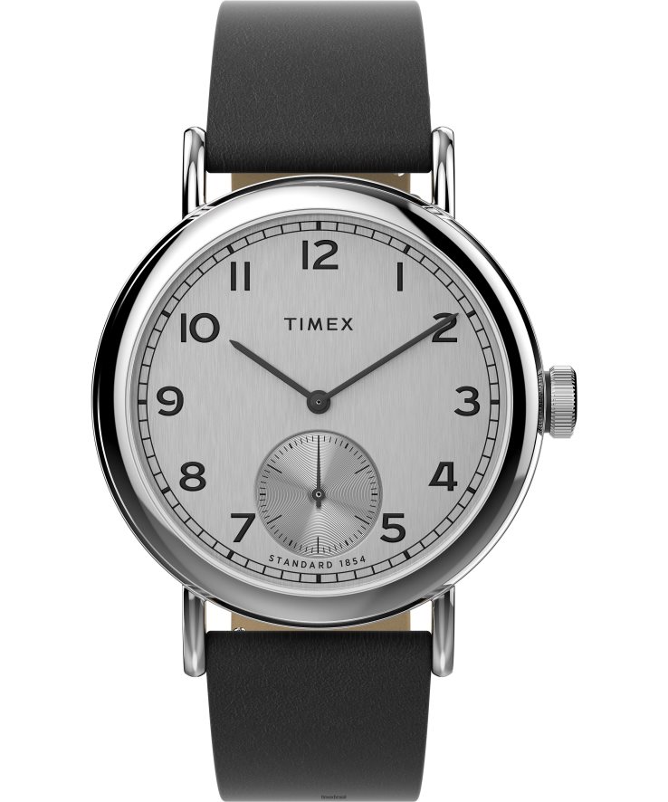 relógios | Timex homens relógio padrão com pulseira de couro de pele de maçã de 40 mm em subsegundos XFN60X180 tom prateado/preto