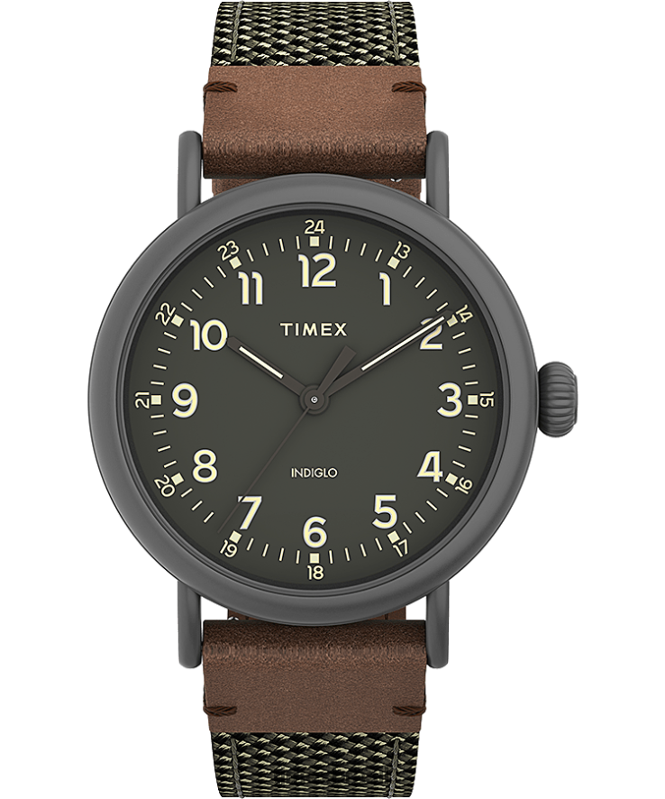 relógios | Timex homens relógio padrão de tecido e pulseira de couro de 40 mm XFN60X199 bronze/verde