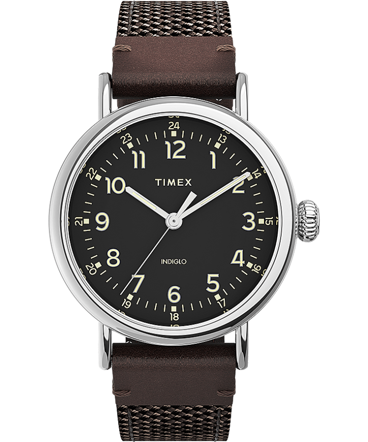 relógios | Timex homens relógio padrão de tecido e pulseira de couro de 40 mm XFN60X201 tom prateado/marrom/preto