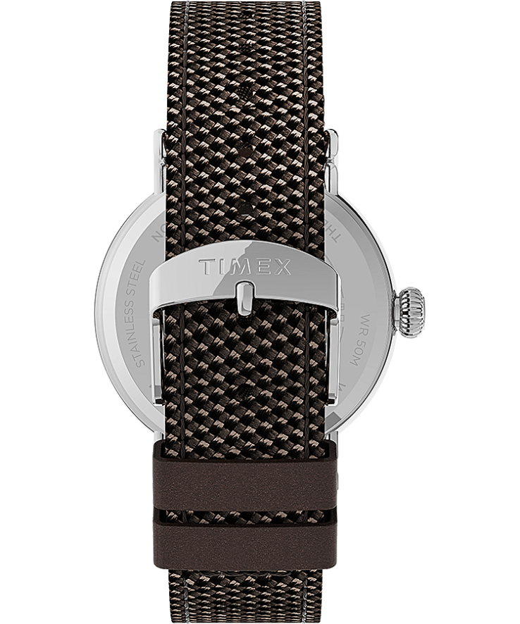 relógios | Timex homens relógio padrão de tecido e pulseira de couro de 40 mm XFN60X201 tom prateado/marrom/preto