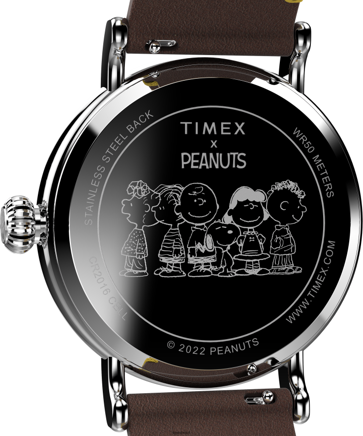 relógios | Timex homens relógio padrão x amendoim com pulseira de couro de 40 mm do Snoopy Thanksgiving XFN60X187 marrom