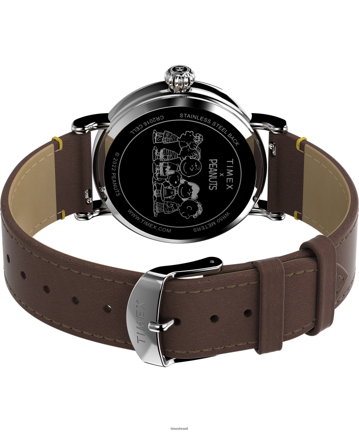 relógios | Timex homens relógio padrão x amendoim com pulseira de couro de 40 mm do Snoopy Thanksgiving XFN60X187 marrom