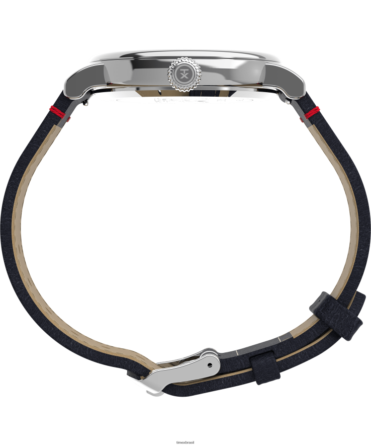 relógios | Timex homens relógio padrão x amendoim com pulseira de couro snoopy football de 40 mm XFN60X214 tom prateado/azul