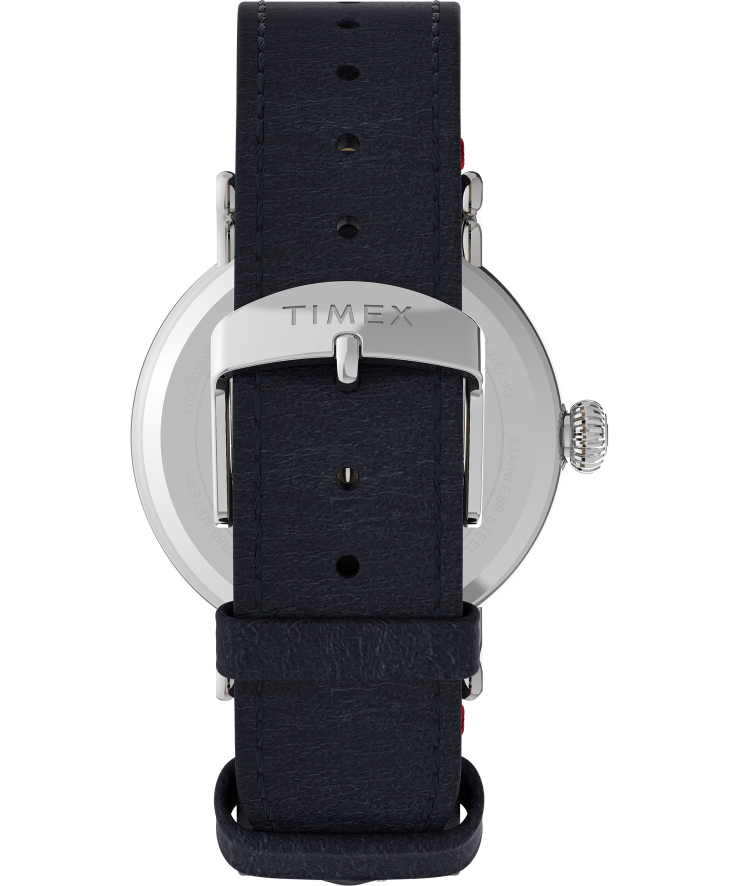 relógios | Timex homens relógio padrão x amendoim com pulseira de couro snoopy football de 40 mm XFN60X214 tom prateado/azul