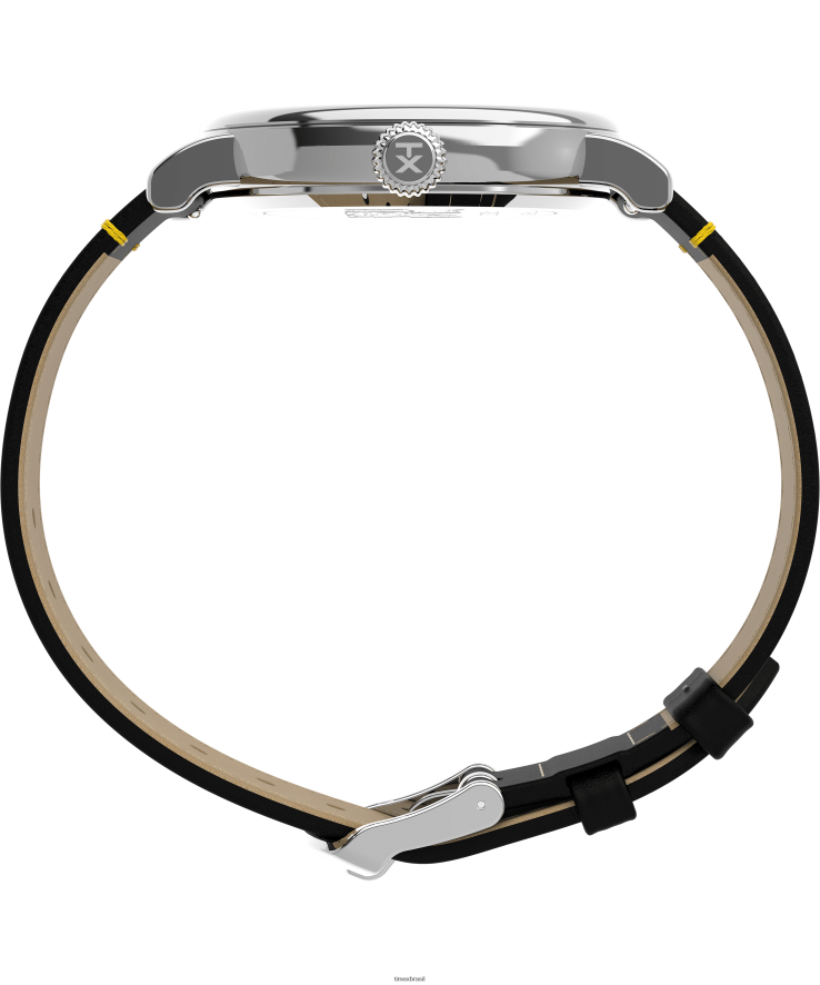 relógios | Timex homens relógio padrão x amendoim com pulseira de couro snoopy st patrick's day 40mm XFN60X176 tom prateado/preto/amarelo