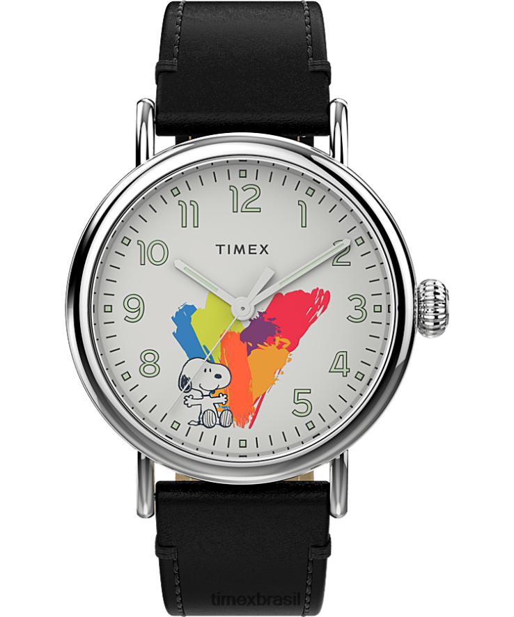 relógios | Timex homens relógio padrão x amendoim dream em cores com pulseira de couro de 40 mm XFN60X178 tom prateado/preto/branco