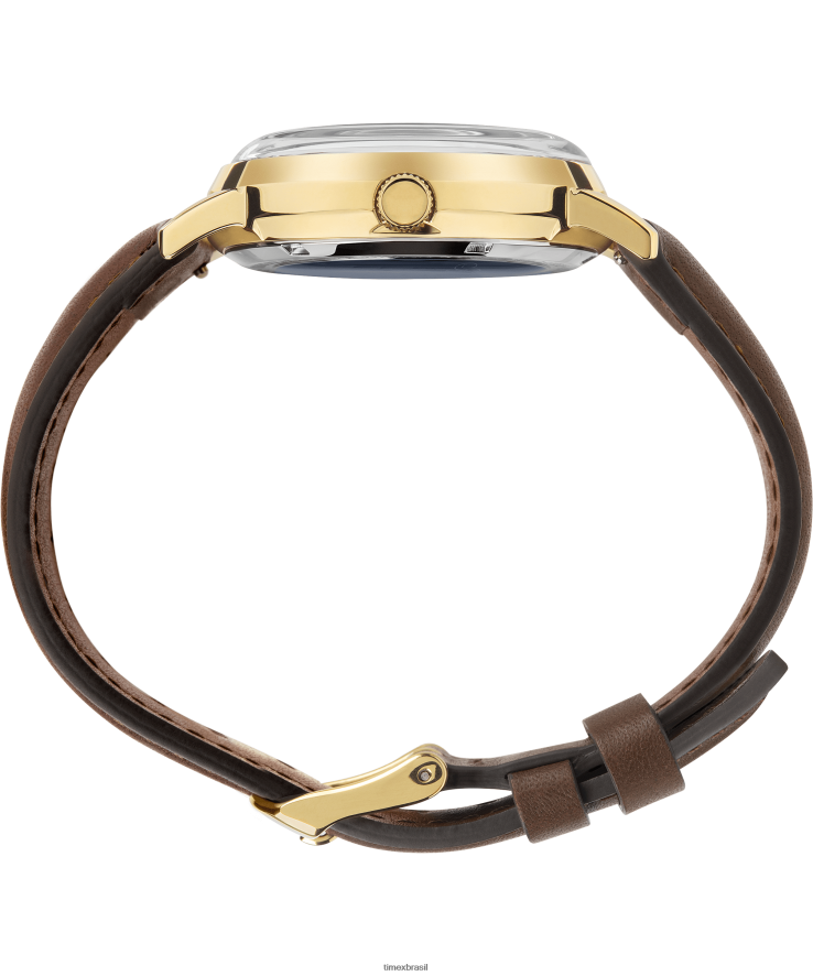 relógios | Timex x homens Brooks Brothers conjunto de pulseira de couro e pulseira de tecido marlin em tom dourado automático de 38 mm XFN60X175 aço inoxidável/marrom/creme