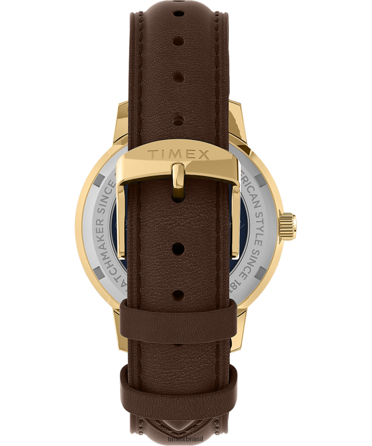 relógios | Timex x homens Brooks Brothers conjunto de pulseira de couro e pulseira de tecido marlin em tom dourado automático de 38 mm XFN60X175 aço inoxidável/marrom/creme