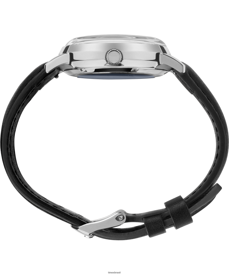 relógios | Timex x homens Conjunto de pulseira de couro e pulseira de tecido automática Brooks Brothers Marlin de 38 mm XFN60X174 aço inoxidável/preto/creme