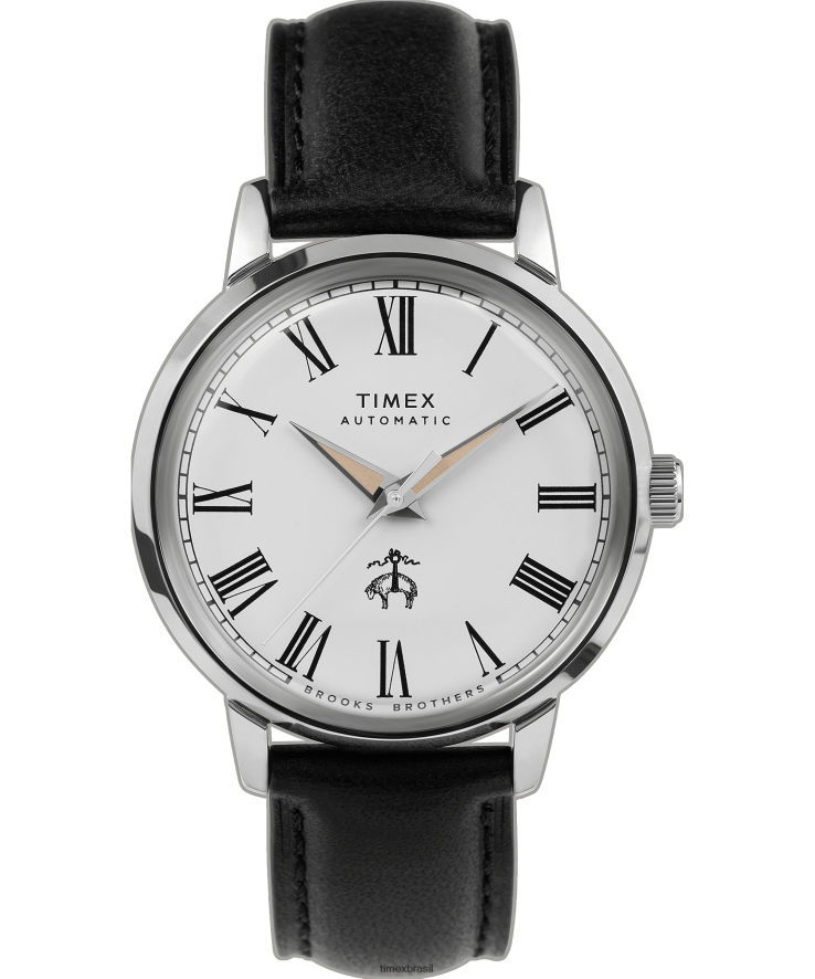 relógios | Timex x homens Conjunto de pulseira de couro e pulseira de tecido automática Brooks Brothers Marlin de 38 mm XFN60X174 aço inoxidável/preto/creme