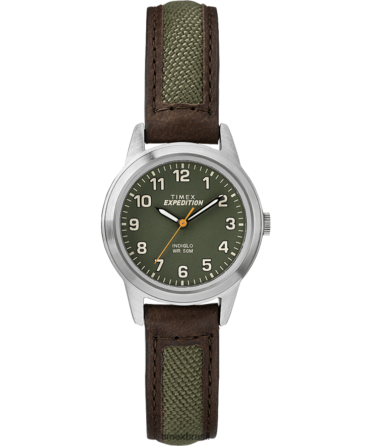 relógios | Timex homens Expedição Field Mini Relógio com Pulseira de Couro de 26mm XFN60X25 cromo/marrom/verde