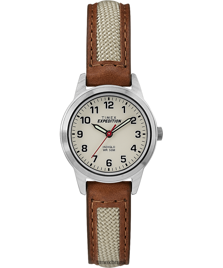 relógios | Timex homens Expedição Field Mini Relógio com Pulseira de Couro de 26mm XFN60X26 cromo/bronzeado/natural