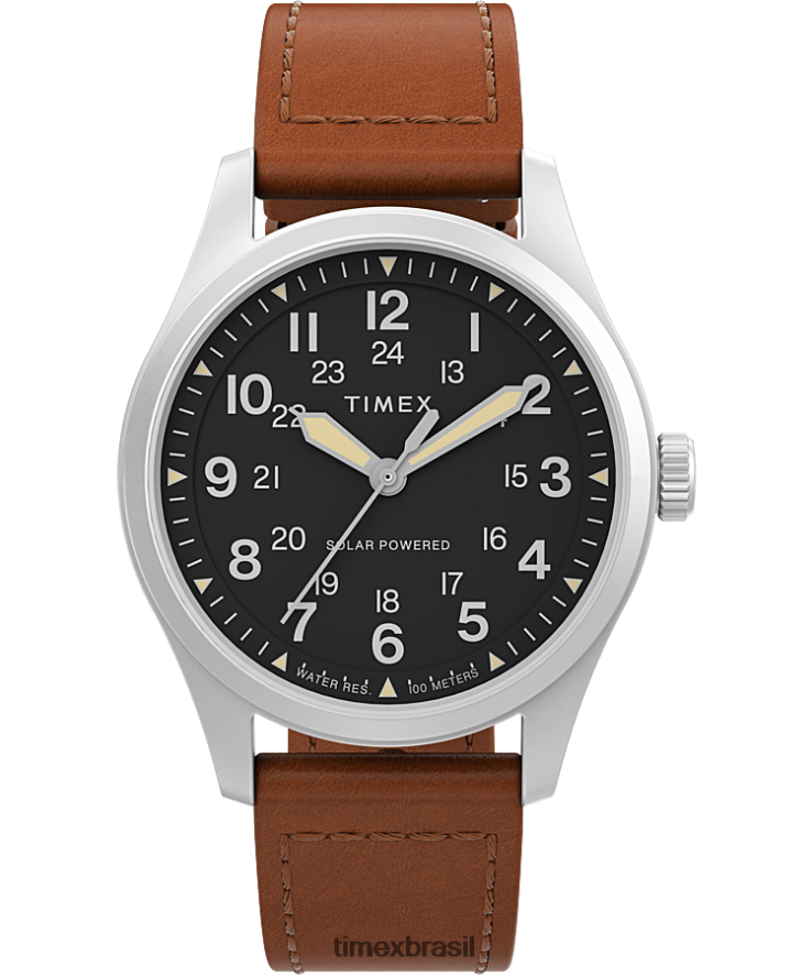 relógios | Timex homens Expedição North Field Post Solar Relógio com pulseira de couro ecológico de 36 mm XFN60X22 aço inoxidável/marrom/preto